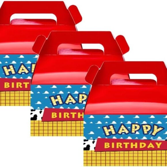 Happy Birthday Party Favor Boxes, Western Theme, Red and Blue Design, Pack of 12 - Picture 4 of 4